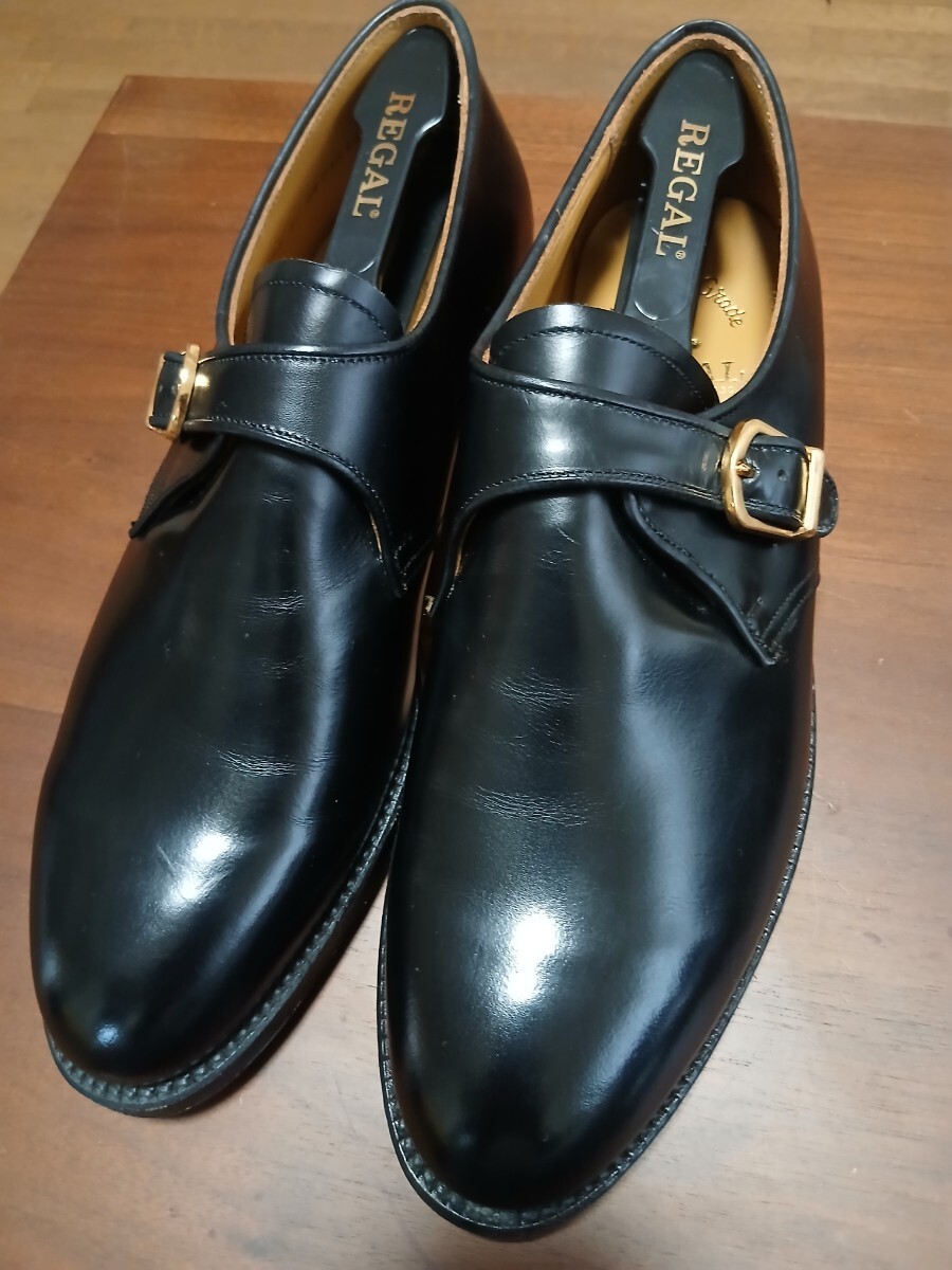 未使用箱入りREGAL  モンクストラップ 黒 本革(裏底も革)26EE拍卖