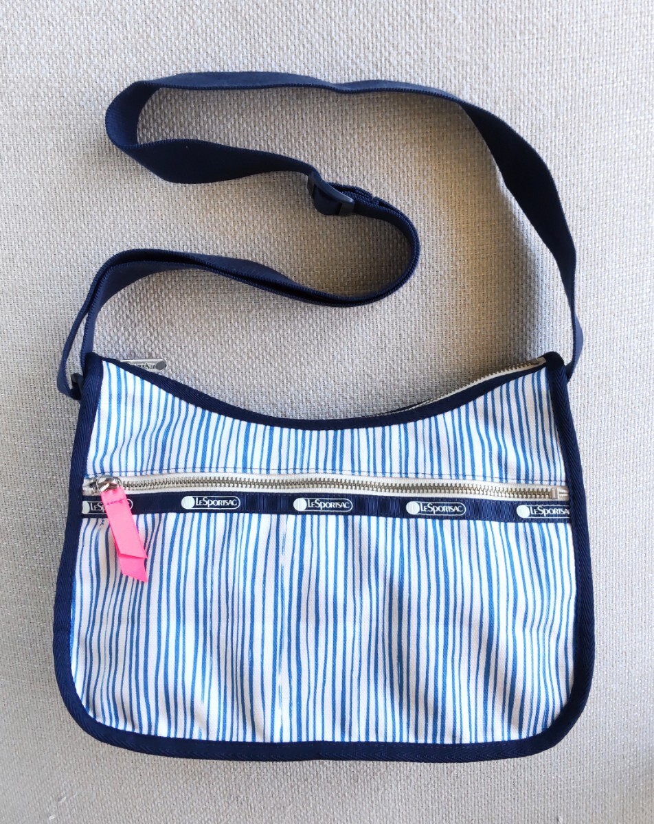 ★極美品★ LeSportsac レスポートサック ショルダーバッグ ストライプ柄 コットン風素材拍卖