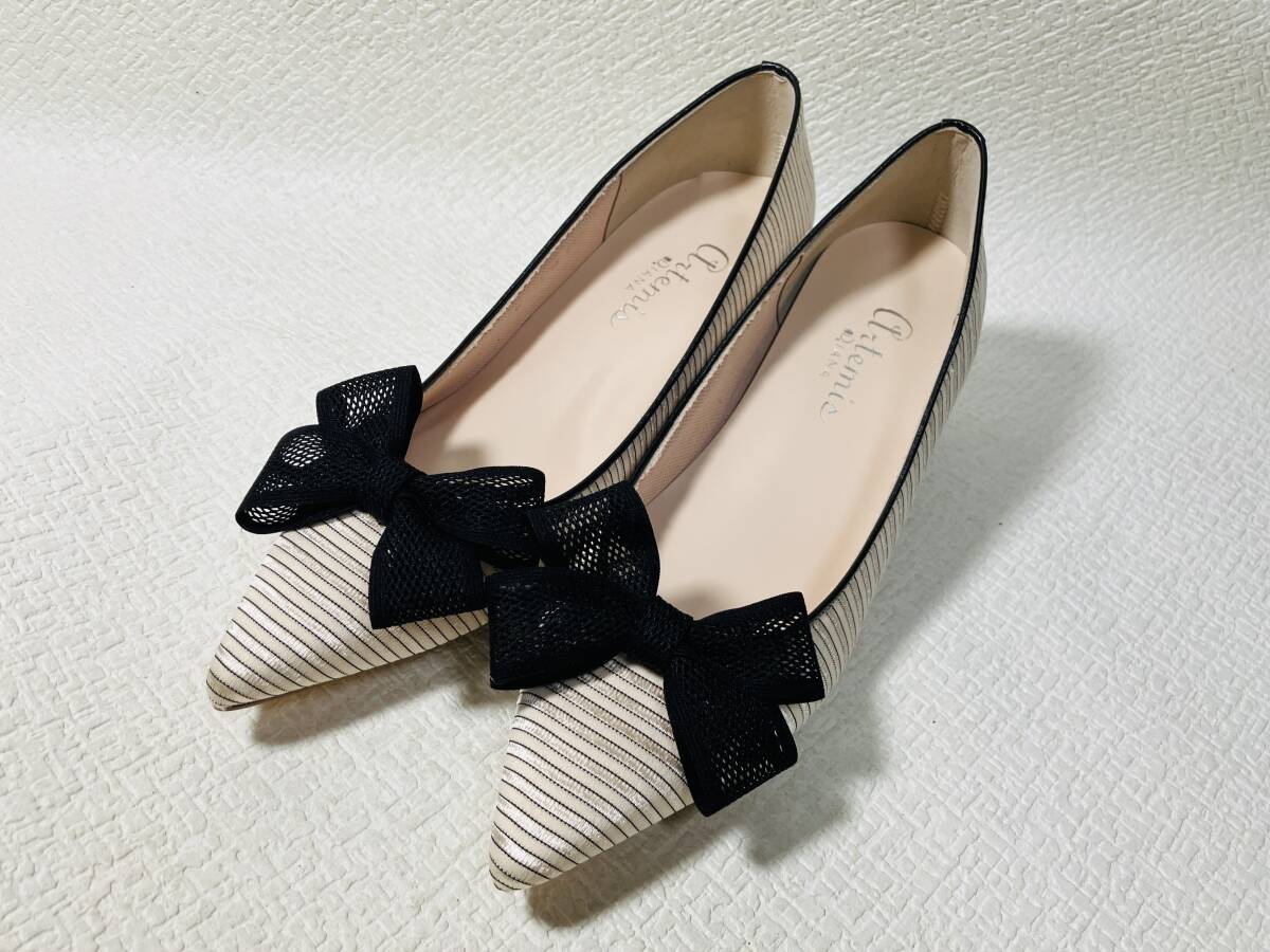 MH13◆新品◆artemis by DIANA メッシュリボンポインテッドトゥパンプス 25.0 日本製拍卖