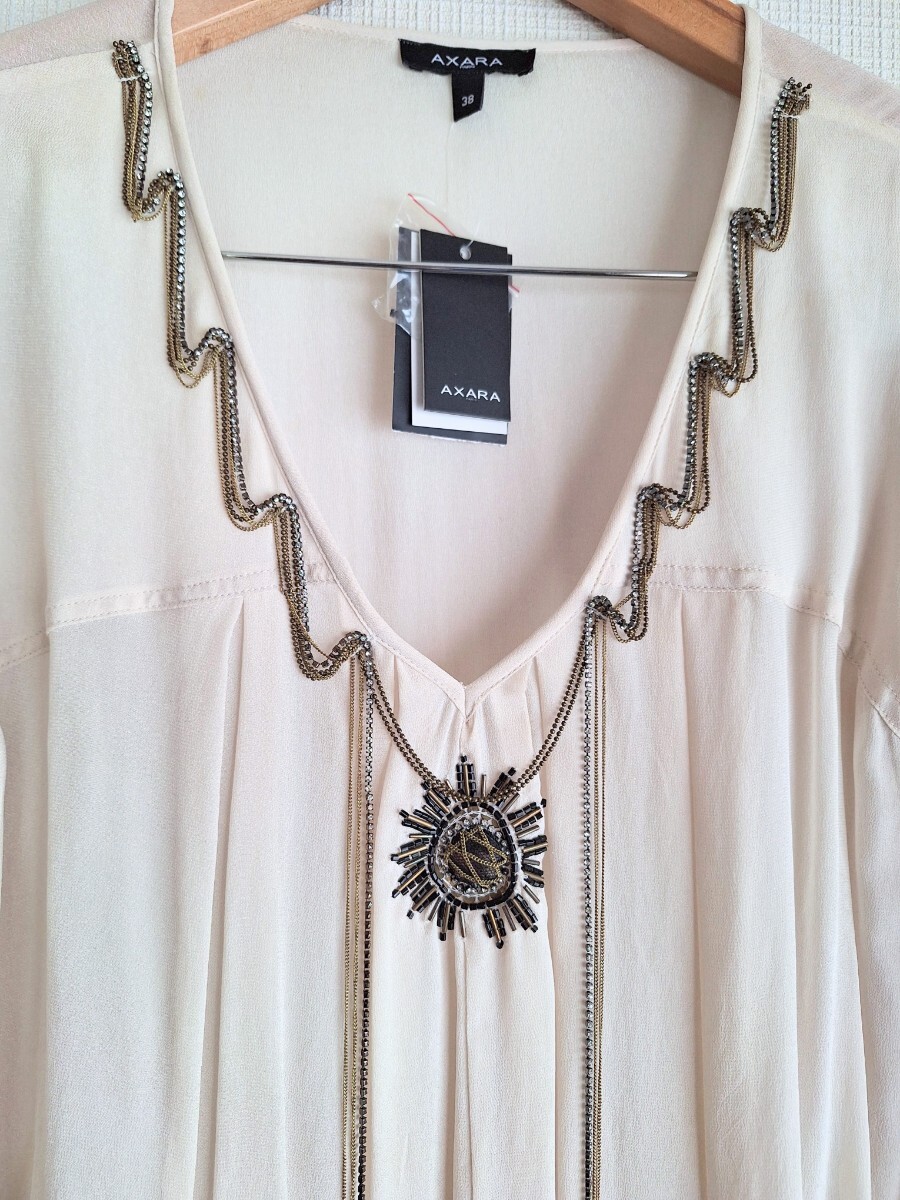 ★新品タグ付き AXARA シフォン刺繍ドレープトップス アオボリー 38★拍卖