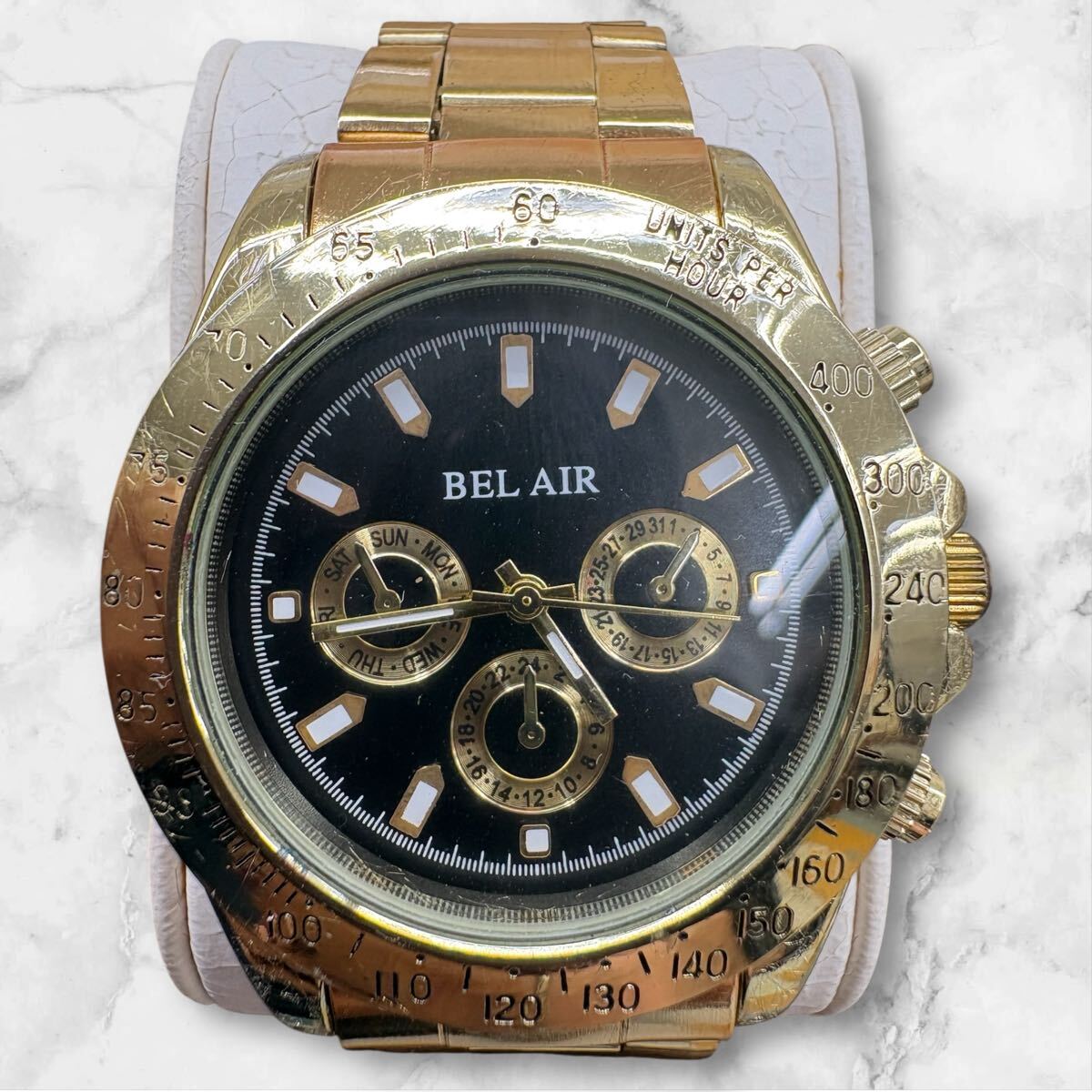 ◯a BEL AIR OSD-27 JAPAN MOVT 黒文字盤 腕時計 動作未確認拍卖