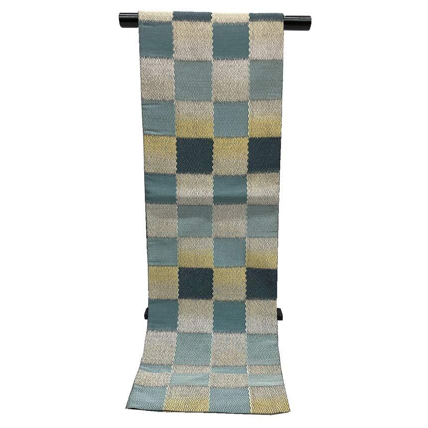 京やJ226 正絹 袋帯 つづれ織 西陣織工業組合 京都西陣織特選袋帯 松柏綴 格子柄 金糸 銀糸 市松文様 お仕立て上がり 新古品 美品拍卖