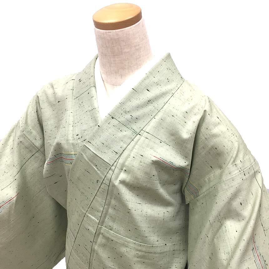 京やH181 正絹 単衣 紬 ワイドサイズ 身幅大きめ ゆったりサイズ 縦縞文様 絣文様 初夏 初秋 単衣仕立て 仕立て上がり 送料無料 中古拍卖