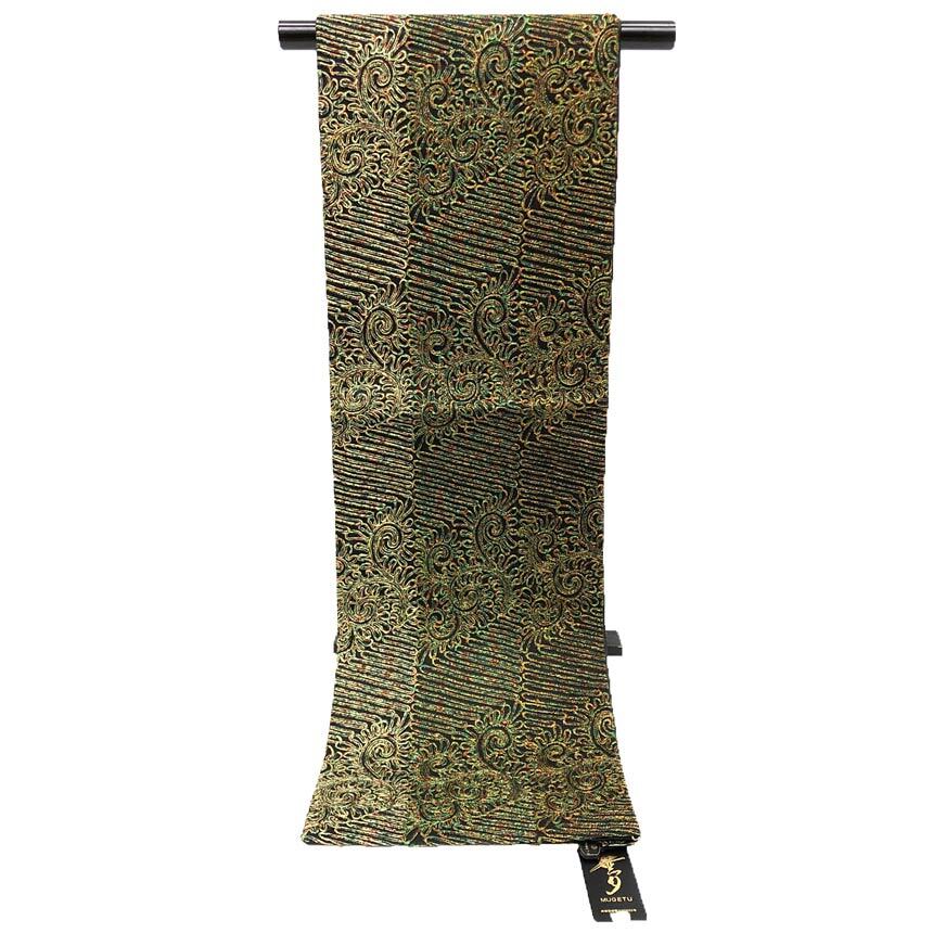 京やJ228 正絹 袋帯 無月 全通柄 総刺繍 京都西陣袋帯 MUGETU 本場奄美大島 泥染絣 落款あり 無月謹製 お仕立て上がり拍卖