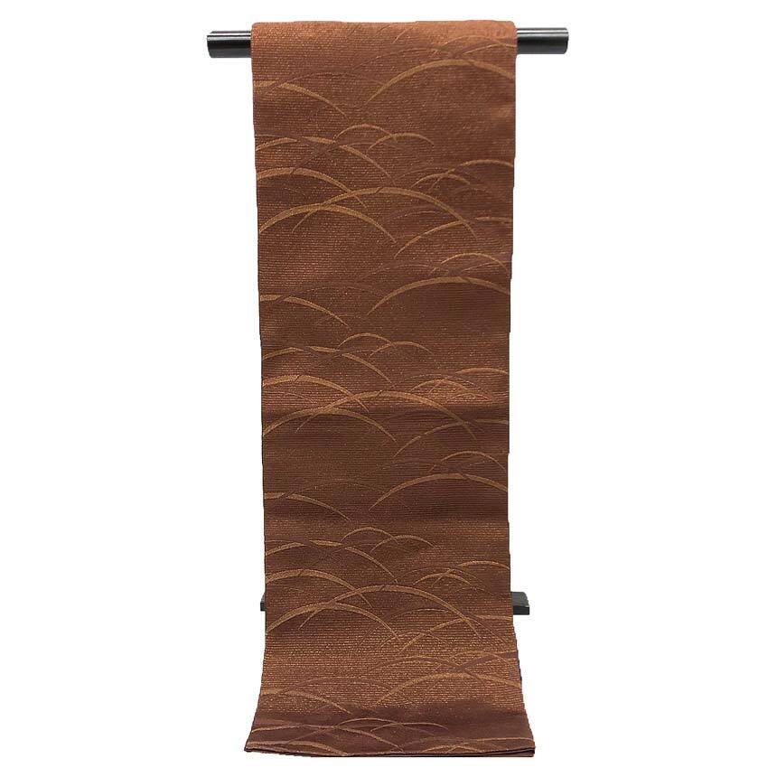 京やK441 洗える帯 京袋帯 名古屋帯 ブラウン 金糸 芝草 単衣 袷の着物セミフォーマル カジュアル 開き名古屋仕立て 美品拍卖