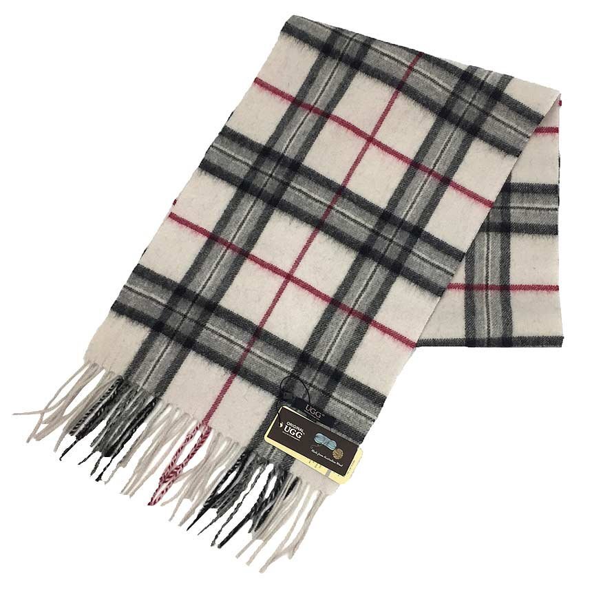 送料無料 セール ゆうパケット発送 送料無料 UGG アグ マフラー ウール アイボリー ユニセックス 未使用 新古品 aq9130拍卖