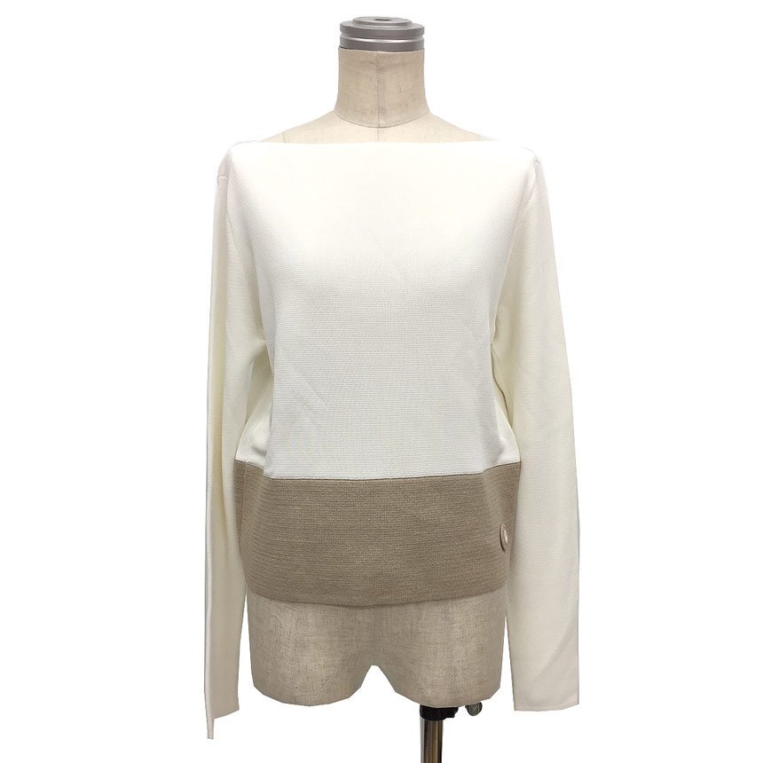 セール バレンシアガ BALENCIAGA ロンT 麻混 長袖Tシャツ ニット カットソー ボートネック 36サイズ 美品 aq7784 送料無料拍卖