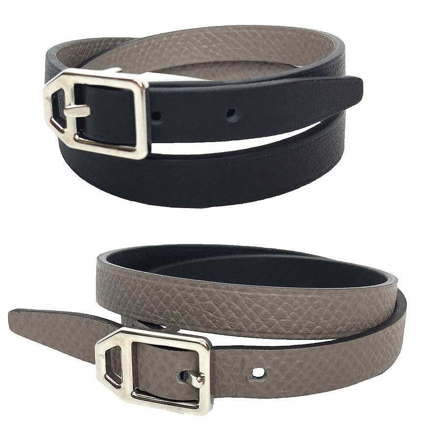 セール HERMES エルメス レザー ブレスレット T3サイズ ブラック エトープ リバーシブル ダブルツアー 美品 送料無料 aq9200拍卖