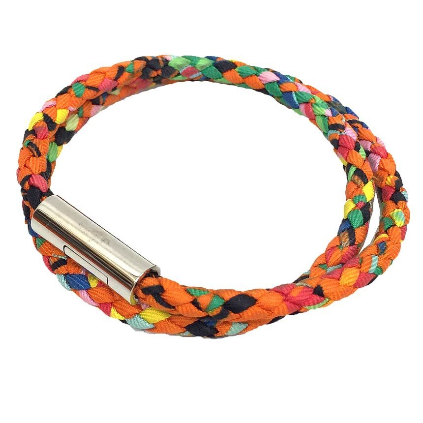 HERMES エルメス GOLIATH CODE ゴリアテコード ブレスレット 2連ブレスレット シルク オレンジ系 美品 送料無料 aq11550拍卖