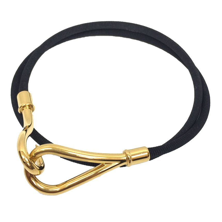 全国送料無料 HERMES エルメス ジャンボ ブレスレット チョーカー コットンコード ブラック ゴールド金具 aq11405 送料無料拍卖