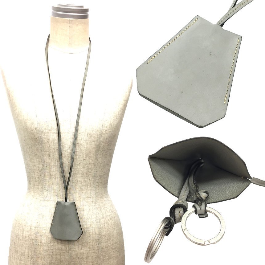 HERMES エルメス レザー クロシェット ネックレス キーベル キーリング キーホルダー チャーム グレー 送料無料 aq10293拍卖