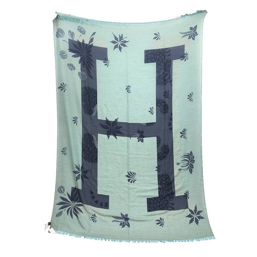 送料無料 セール 超希少 HERMES エルメス PLAID 超大判ストール ブランケット マルチカバー カシミヤ ウール グリーン H柄 未使用品 aq4667拍卖