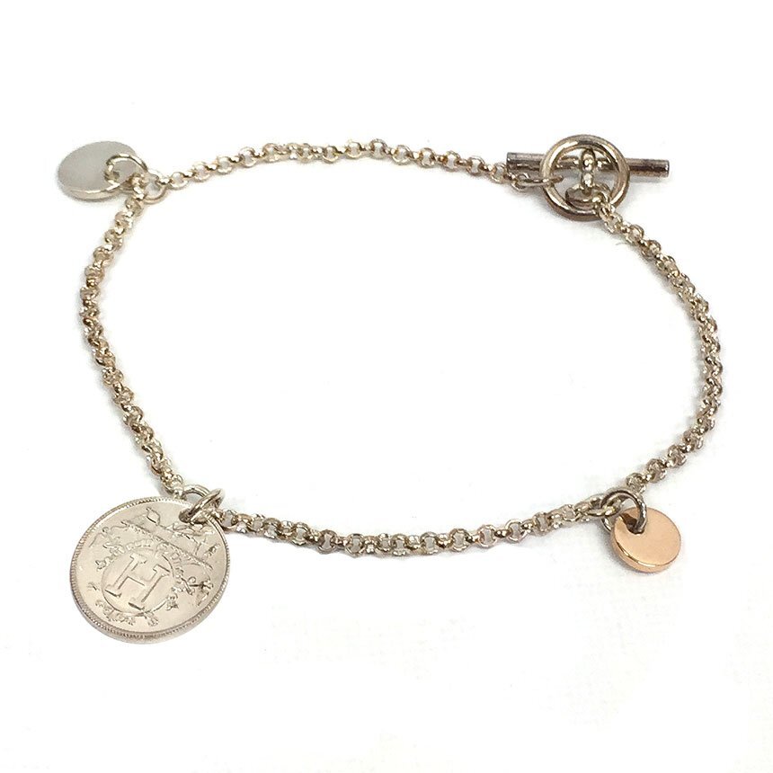 セール HERMES エルメス ブレスレット エクスリブリスPM LGサイズ シルバー×ピンクゴールド 925×K18 美品 aq7100拍卖