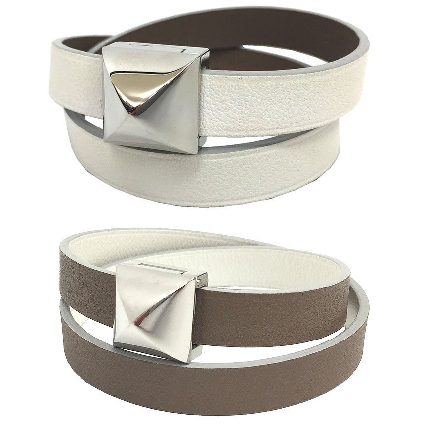 送料無料 HERMES エルメス メドール アンフィニ ドゥブルトゥール ブレスレット T3サイズ リバーシブル C刻印 白 エトープ 美品 aq10921拍卖