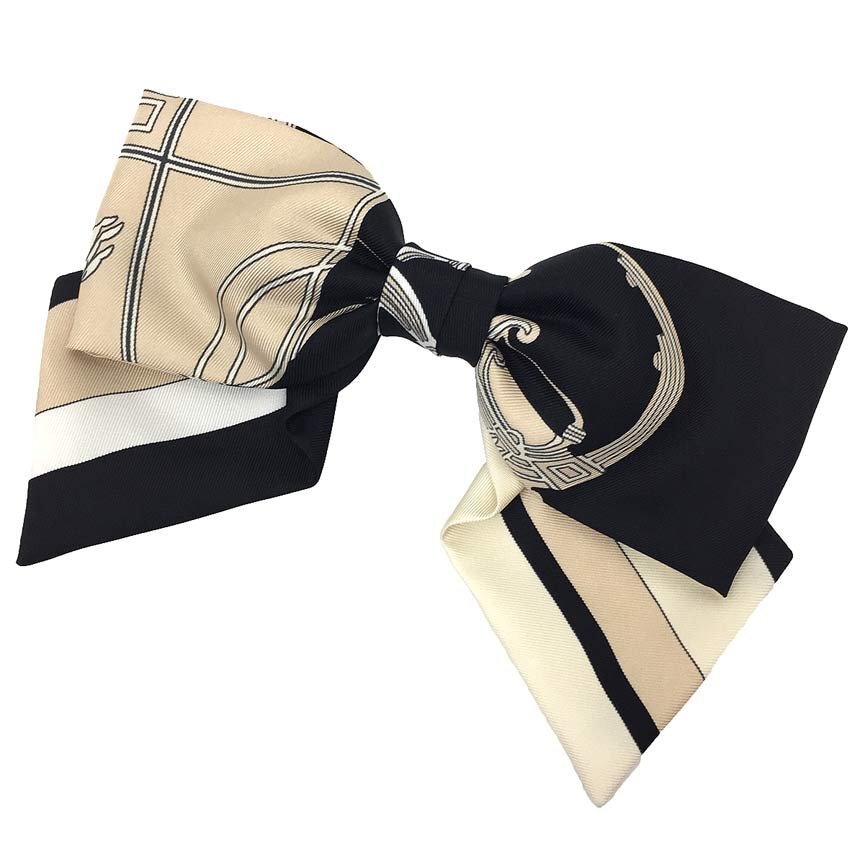 送料無料 HERMES エルメス リボン バレッタ エクリプスグルネル EX-LIBRIS 髪留め ヘアアクセサリー シルク 未使用 aq11005拍卖