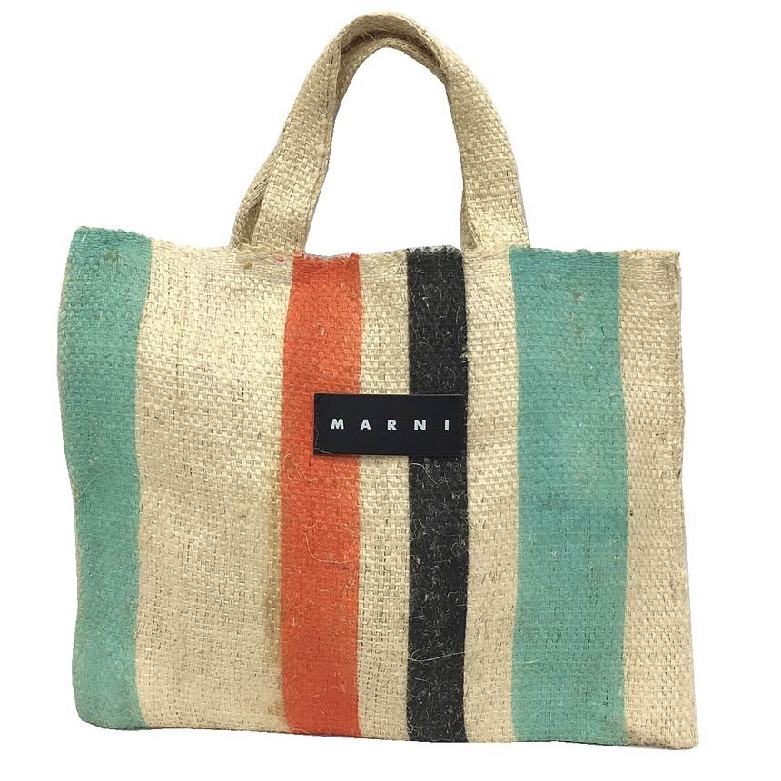 MARNI マルニ カナパバッグ 小 トートバッグ ストライプ 天然素材×レザー レディース 中古 aq11361拍卖