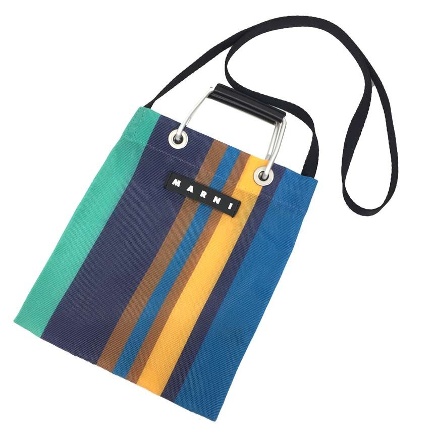 MARNI マルニ フラワー カフェ バッグ ストライプ ミニ ショルダーバッグ SHMH0106A0 ナルシスブルー 新古品 美品 中古 aq11401拍卖