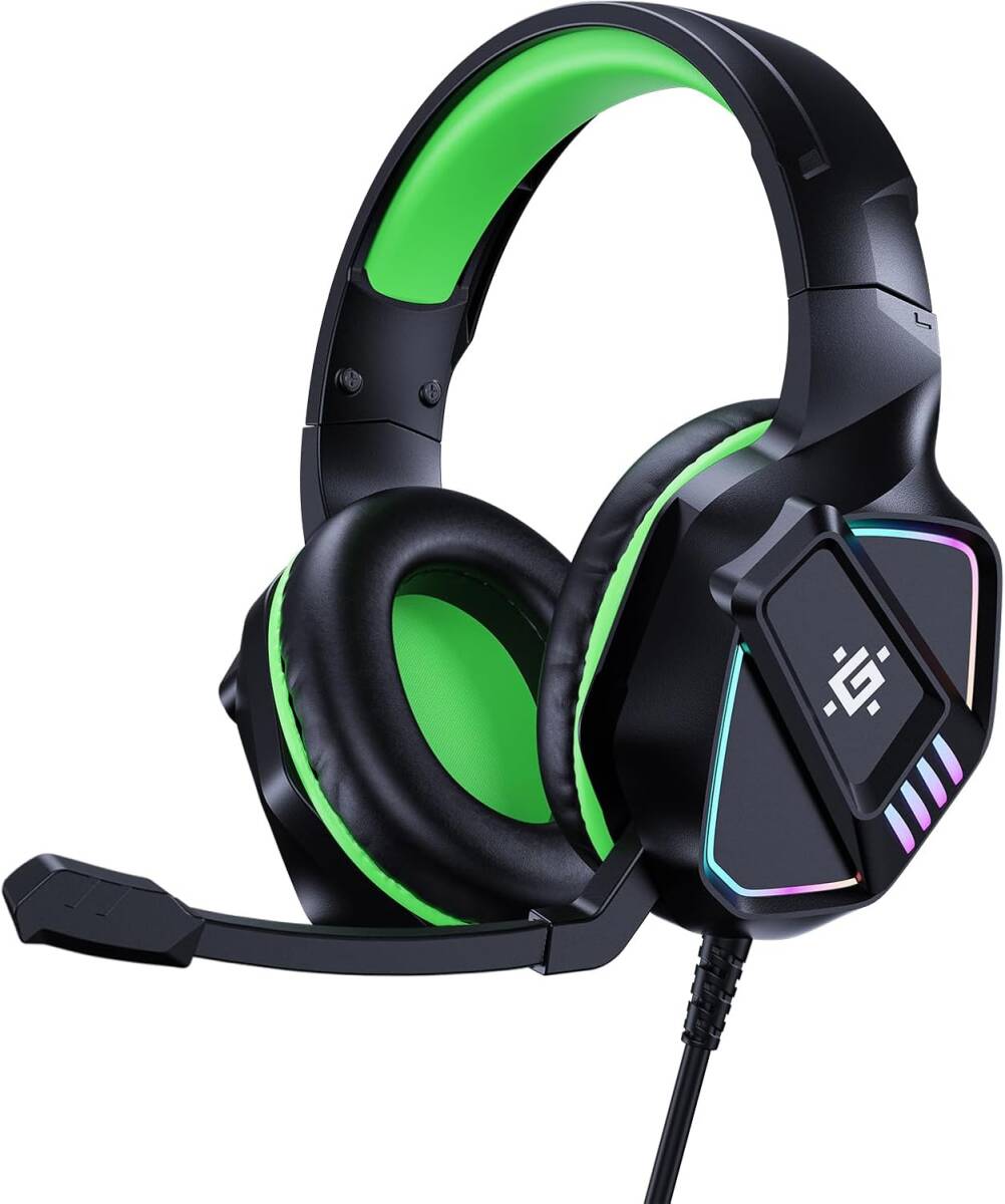 ゲーミングヘッドセット 有線 3.5mmジャック ノイズキャンセリングマイク+高遮音設計 RGBライト PS5/PS4/Xbox/PC対応 黒+緑拍卖
