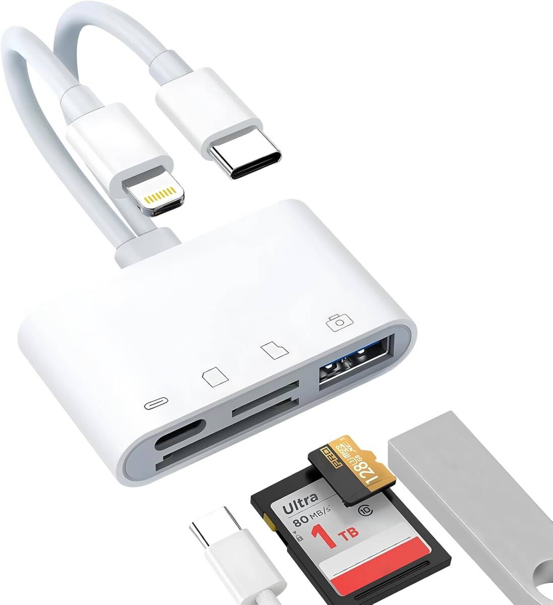4in2 iPhone SDカードリーダー【MFi認証製品】Lightning/Type C カメラカードリーダー急速充電 設定不要 OTG機能拍卖