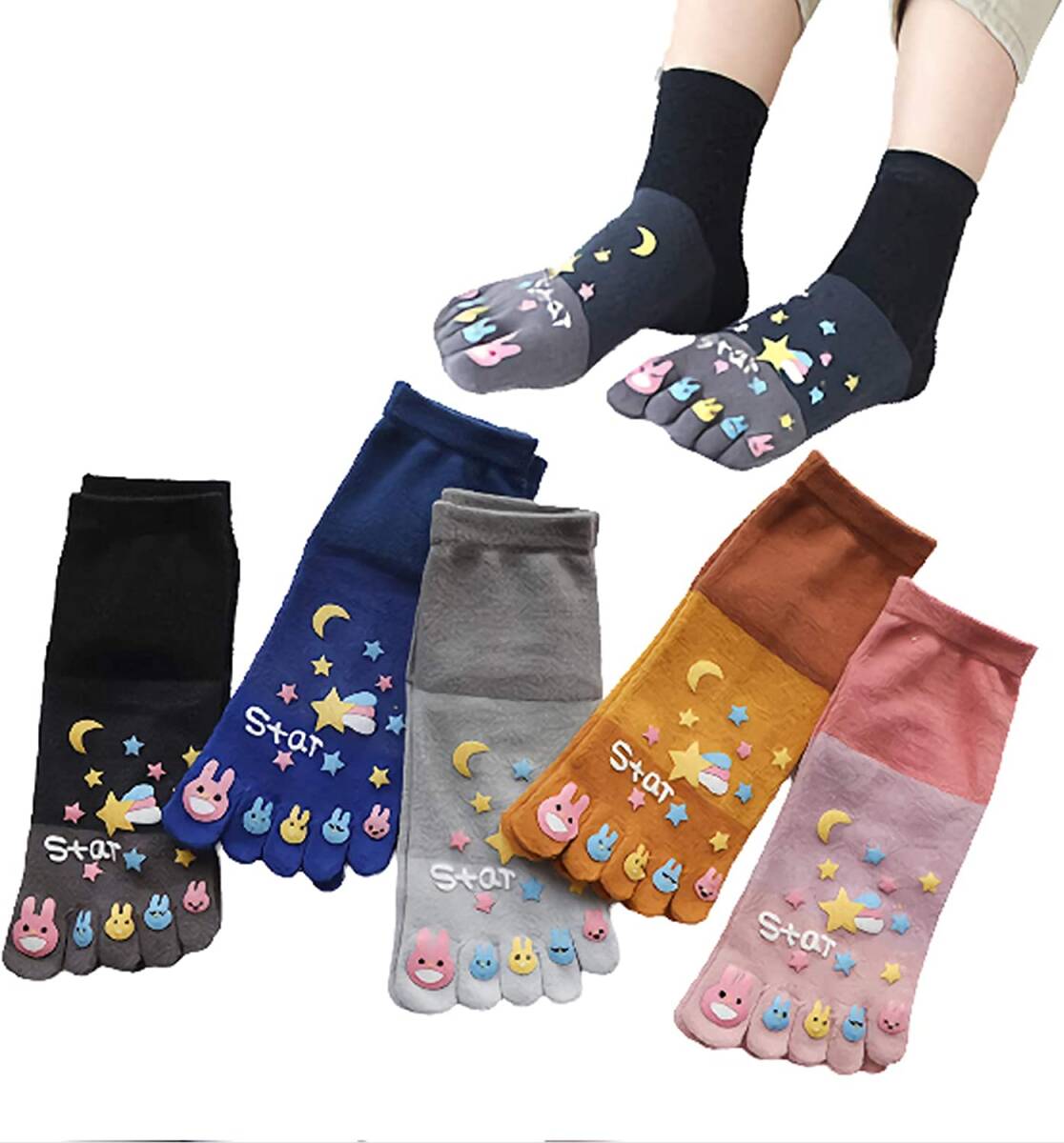 【5色5足セット】5本指ソックス レディース 脱げにくい 女性用 5本指靴下拍卖