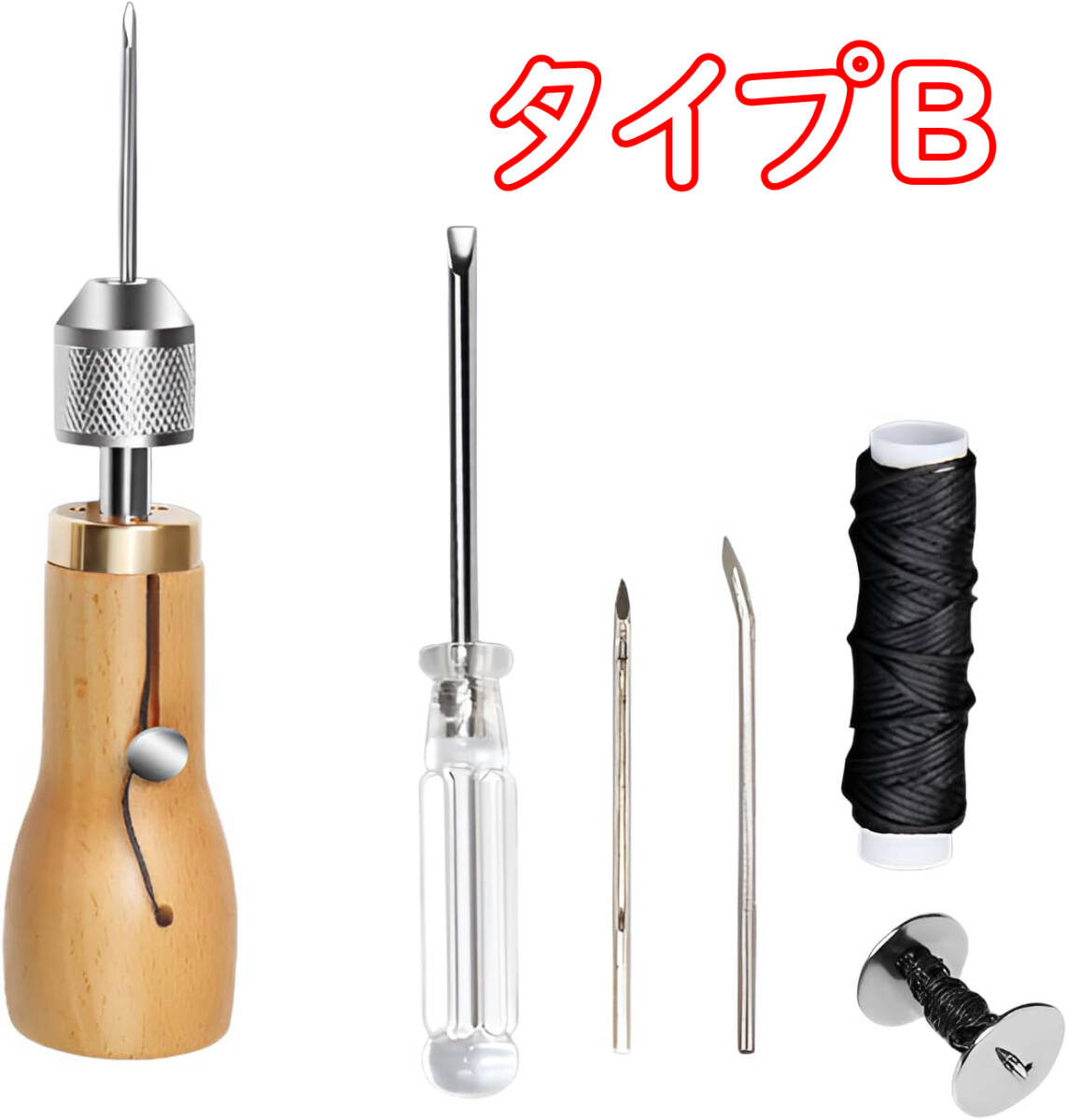 レザークラフト 針 革縫い針セット 針2本入り 手縫い スピーディーステッチャー 手縫機 革用ミシン針 縫製用 便利 糸通し器 DIY(タイプB)拍卖