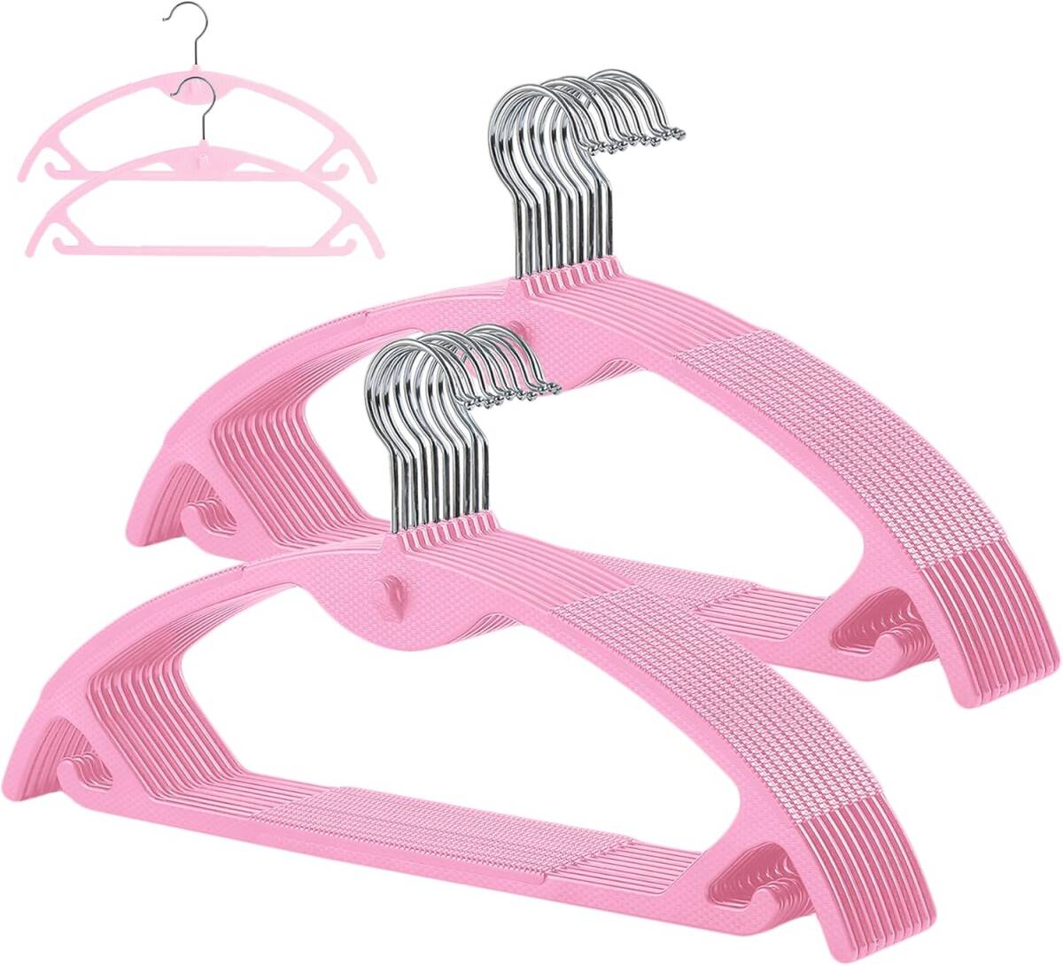 【20本組】ハンガー かたくずれ防止 跡がつかない 連結フック付き スーツハンガー 洗濯物干し 360度回転 多機能 (ピンク)拍卖