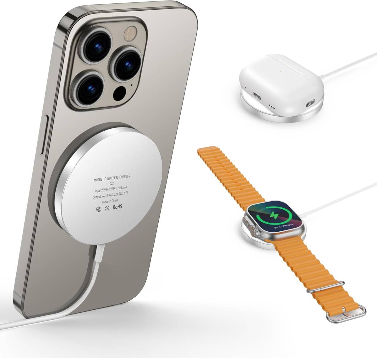 Safe充電器 磁気ワイヤレス充電器 マグネット式 iPhone17/Air/16/15/14/13/12に対応 一台三役 超軽量 Type-C拍卖