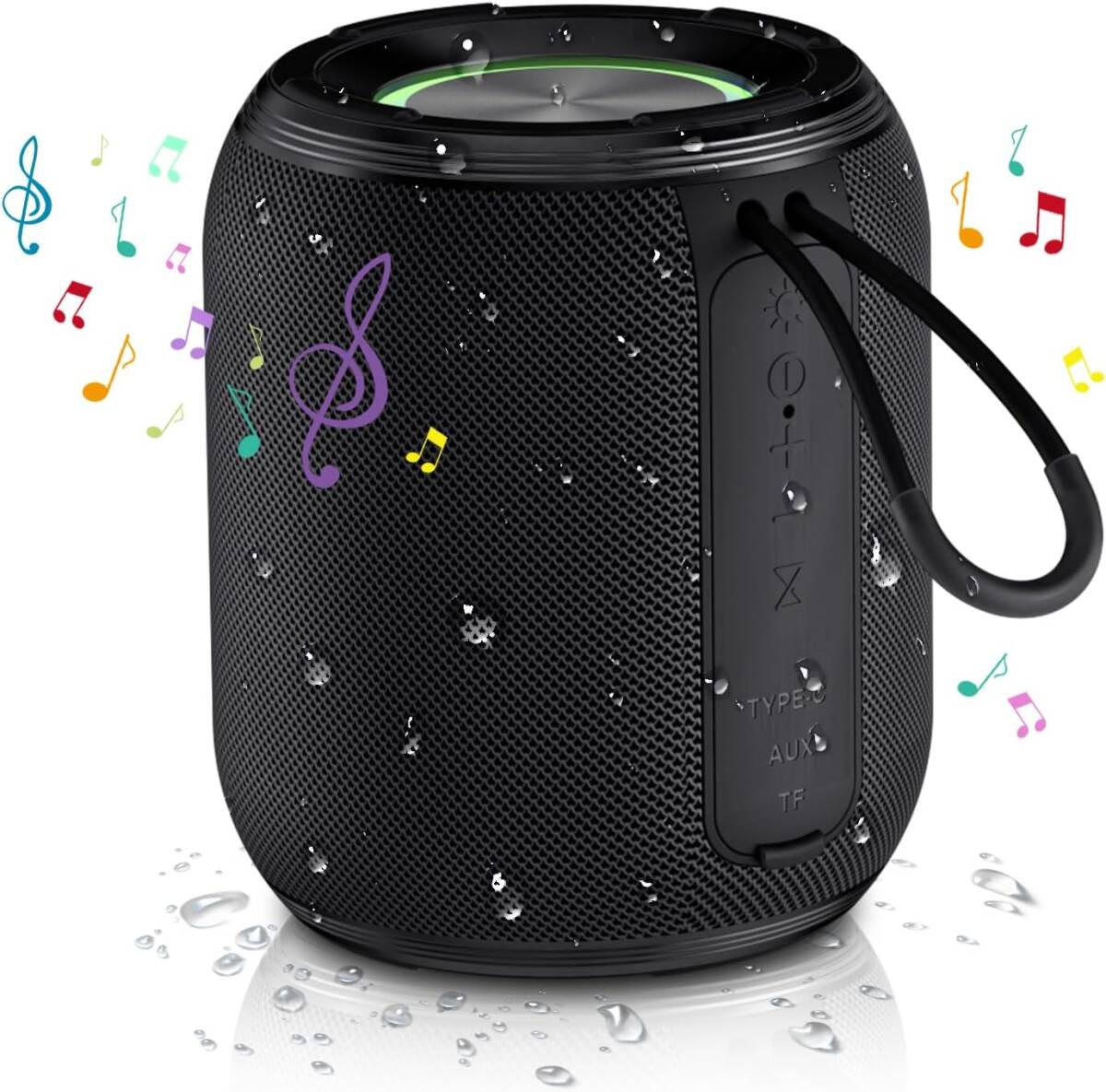 Bluetooth スピーカー 重低音強化 HIFI音質 長続航 IPX7防水 (TWS機能/TFカード/AUX対応) Type-C充電 LEDライト付き拍卖