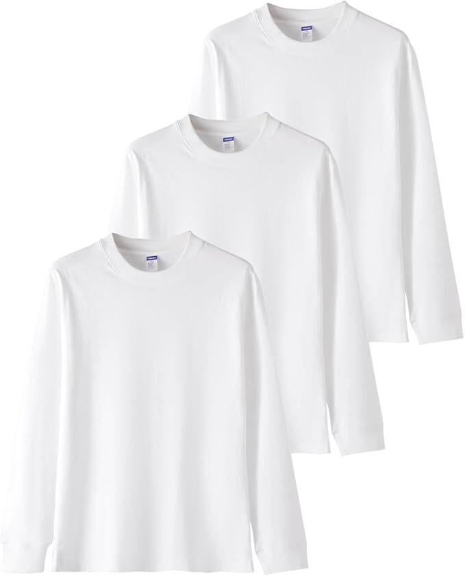 【3枚組】長袖tシャツ メンズ 綿100% 肉厚生地 リブ袖口 ロングtシャツ 丸首 ゆったり(サイズ: L)拍卖