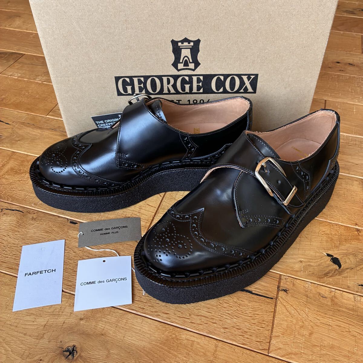 GEORGECOX Comme des Garcon 箱付 新品未使用 ラバーソール UK6 25cm ジョージコックス ギャルソン ブラック イングランド製拍卖