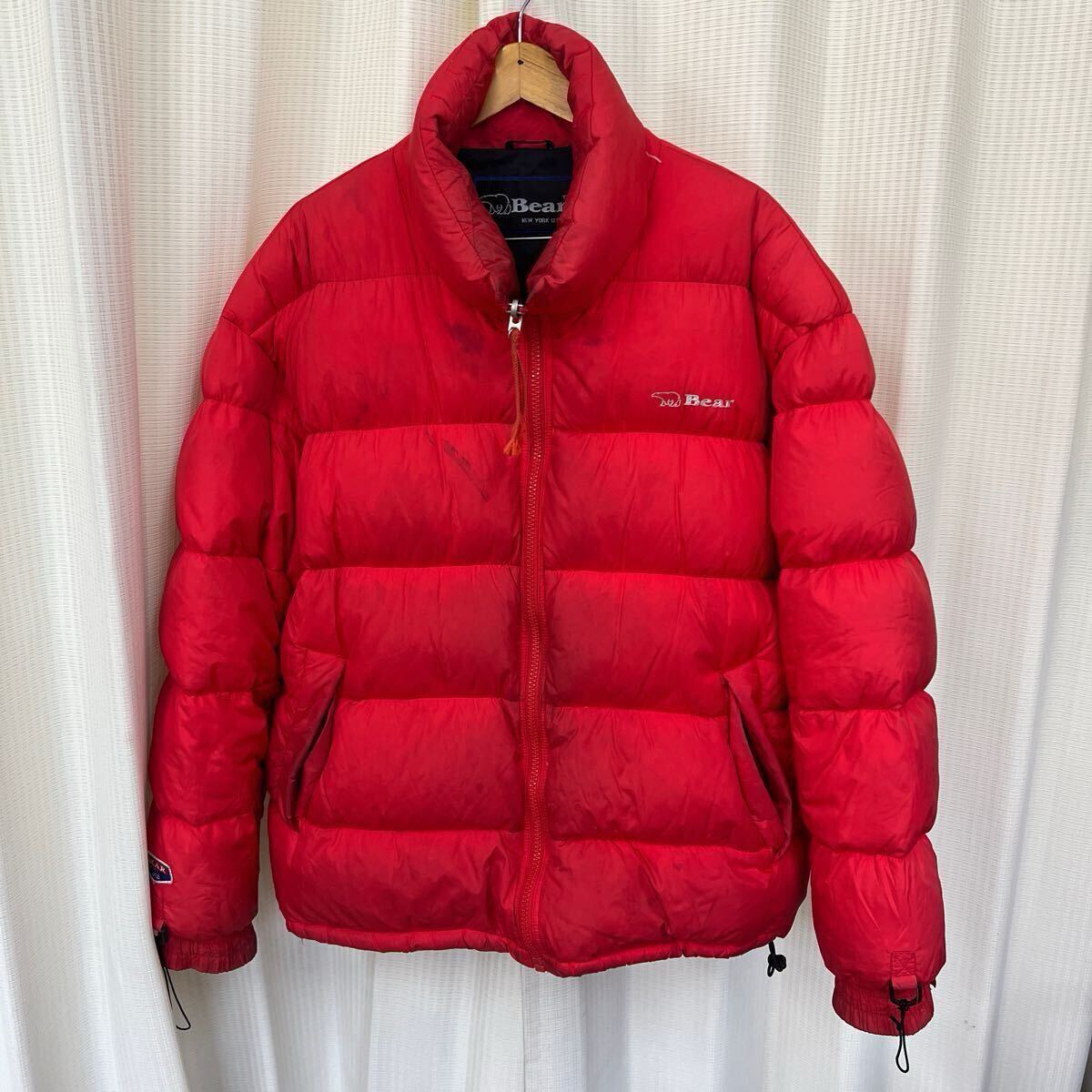 Bear New York USA ダウンジャケット レッド アウトドア ベア 防寒 肉厚 アウター 裏地ブラック メンズL JapanLL相当 拍卖