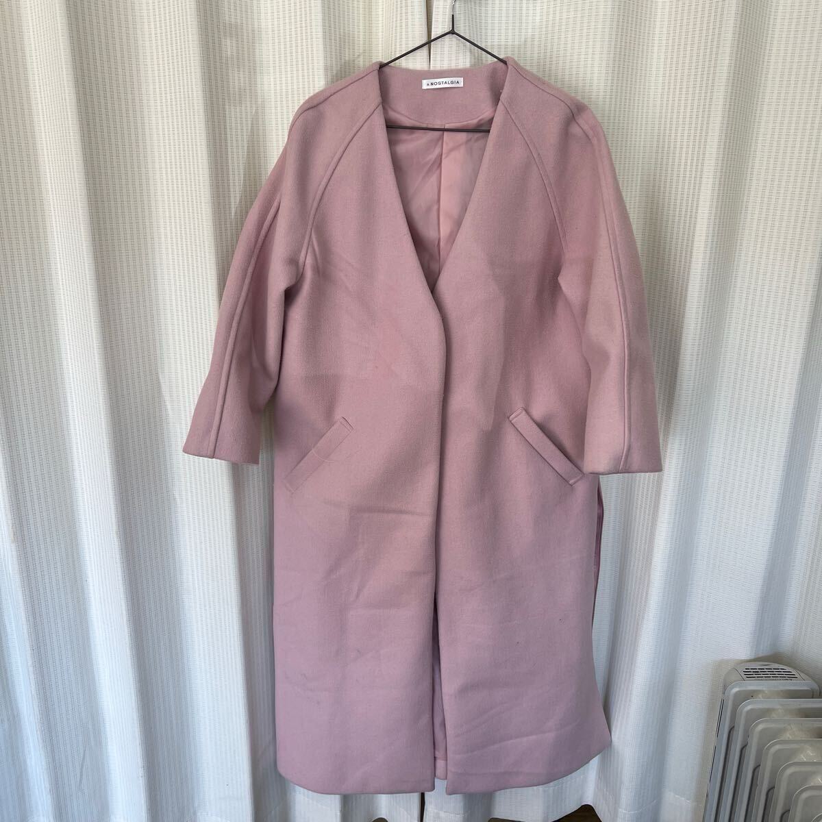 【冬物売り切り大放出】&. NOSTALGIA アンドドットノスタルジア ロングコート ノーカラー 七分袖 レディースM 拍卖