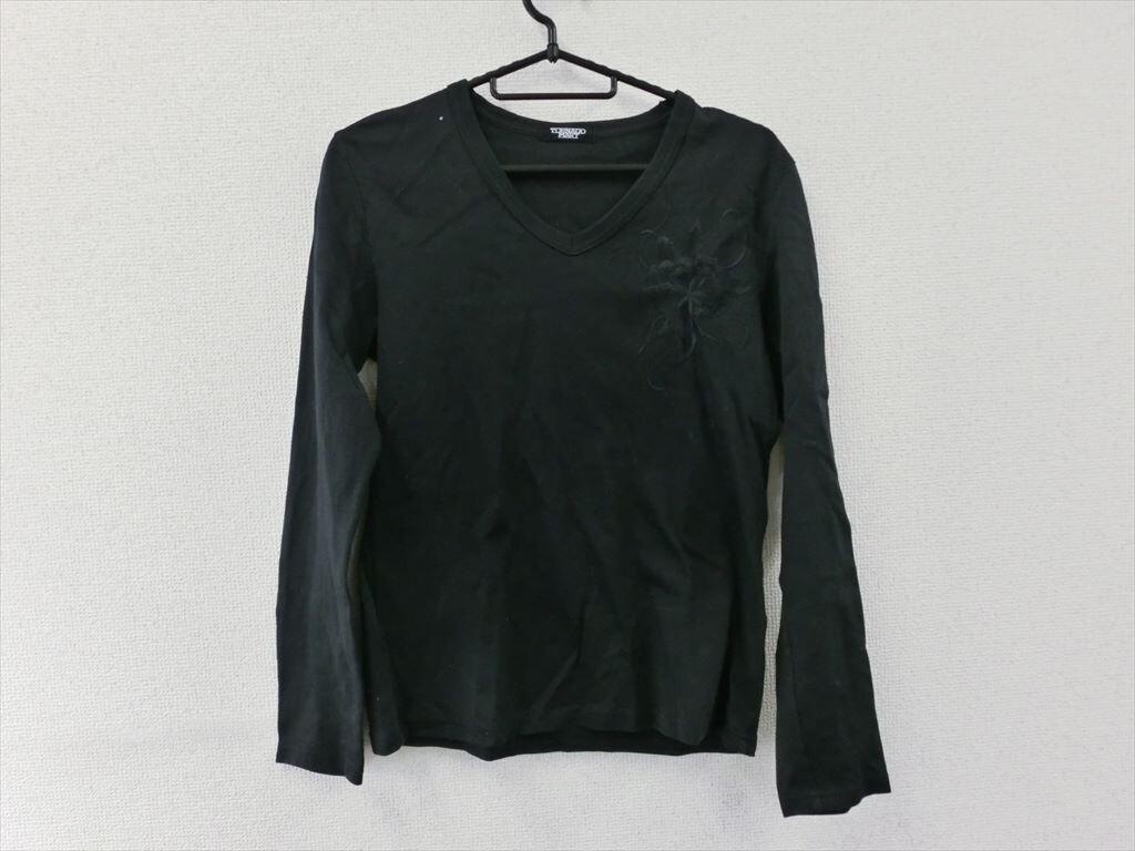 【BS23-73】【60サイズ】▲TORNADO MART トルネードマート/花 刺しゅう 綿100% Tシャツ 長袖/メンズ/ブラック系/※汚れ有拍卖