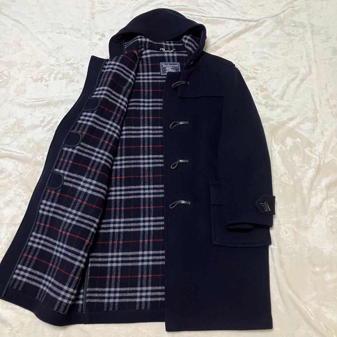 【英国製】Vintage Burberrys バーバリー 最上級ライン ノバチェック柄 ダッフルコート 紺 ネイビー ヴィンテージ トグルボタン 水牛角拍卖