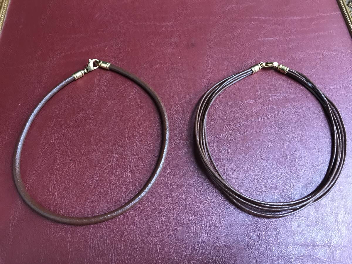 3★現状渡し★BVLGARI★レザーチョーカー★750刻印★K18★2点拍卖