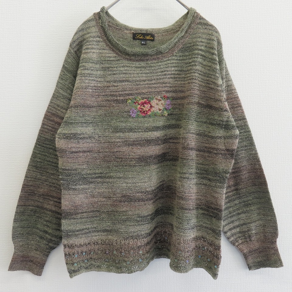 レイクアルスター Lake Alster ニット セーター モヘヤ スパンコール クロスステッチ 花刺繍 w852349i拍卖