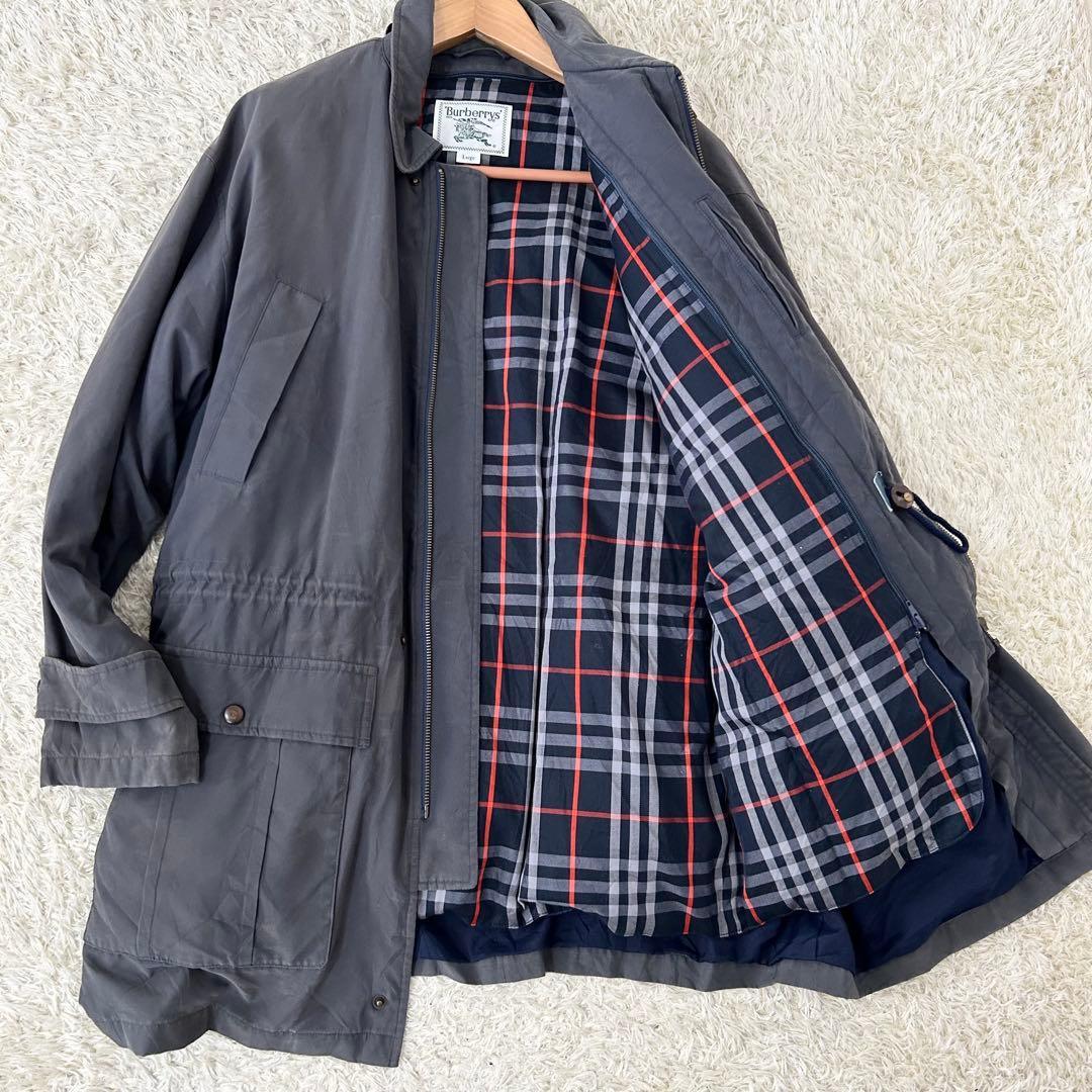 希少L位! バーバリー BURBERRY ダウンジャケット ライナー コート ノバチェック 紺系 2way ホースロゴ ヴィンテージ vintage拍卖