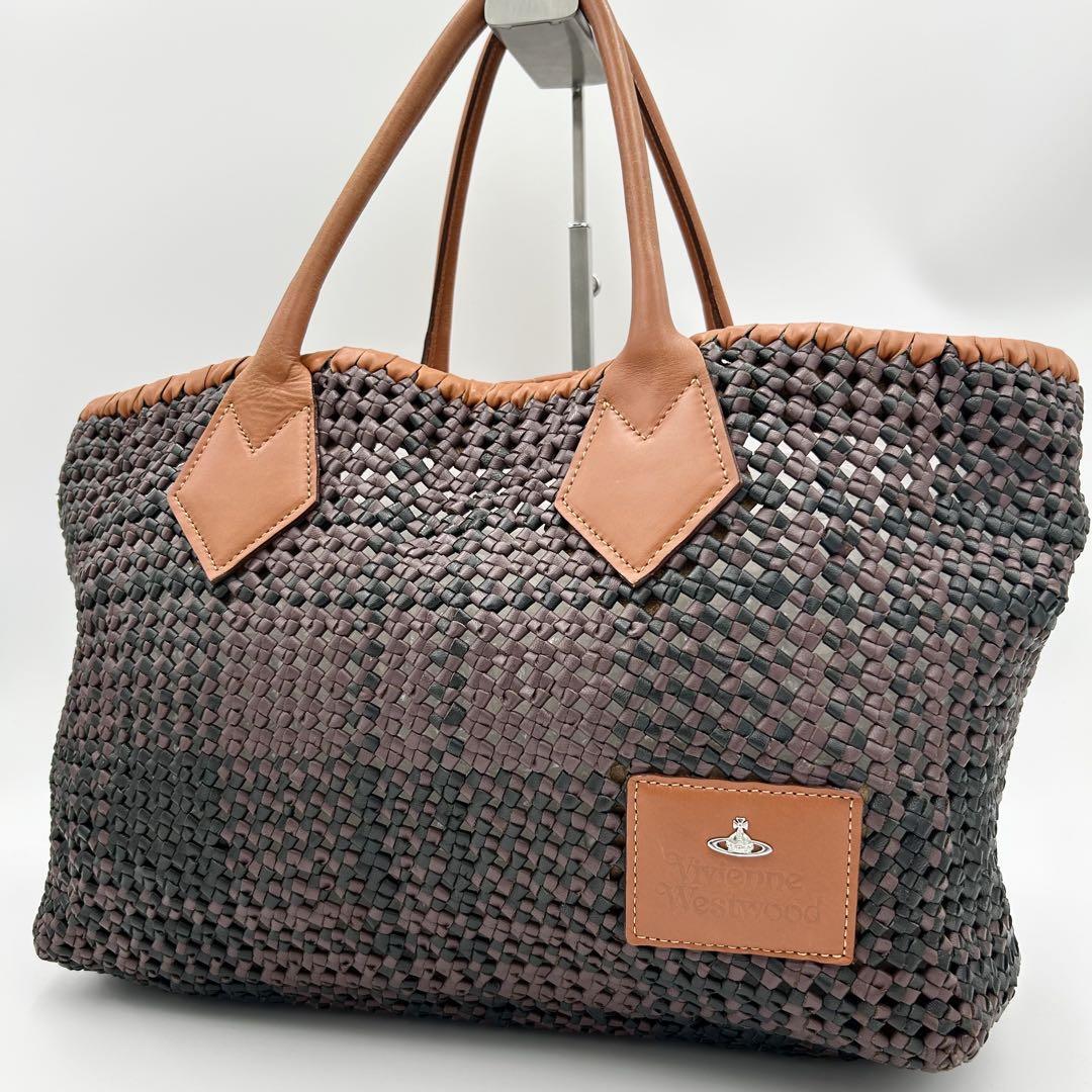 美品! Vivienne Westwood ヴィヴィアンウエストウッド トートバッグ ハンドバッグ オーブ 編み込み レザー 革 肩掛け インナーポーチ 2way拍卖