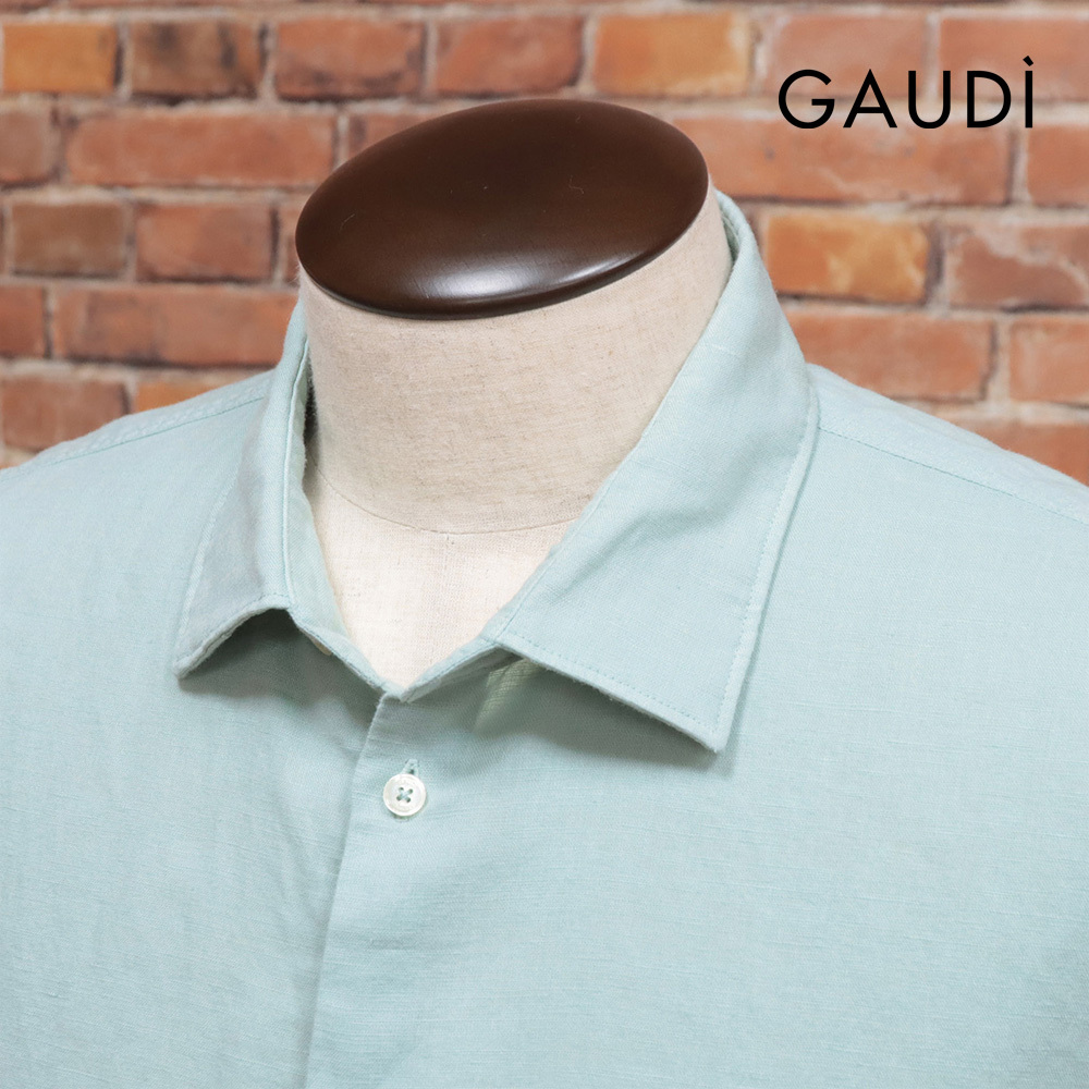 25SS/GAUDI/Lサイズ/イタリア製シャツ C511GU45011 さっぱり麻 ガーメントダイ 無地 長袖 今期物 新品/緑/グリーン/kf299/拍卖