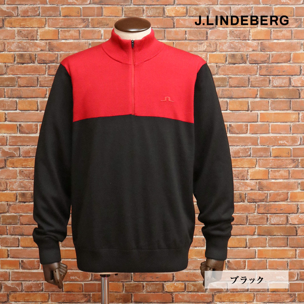 秋冬/J.LINDEBERG/50(XL)サイズ/ハーフジップニット 071-19912 防風 吸湿 保温 ジェイリンドバーグ 新品/黒/ブラック/mc148/拍卖