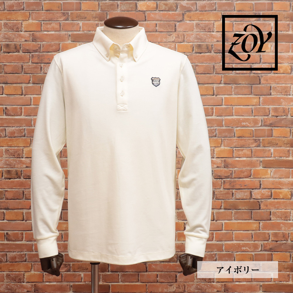 1円/秋冬/ZOY/3(XL)サイズ/訳 長袖ポロシャツ 071424015 日本製 3LAYERED COTTON WARM ゴルフ ゾーイ 新品/アイボリー/md370/拍卖