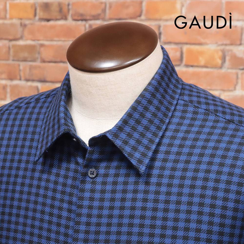 25秋冬/GAUDI/Lサイズ/長袖シャツ C521GU45014 先染めチェック 綿100% コットン 今季 ガウディ 新品/青×黒/mc311/拍卖