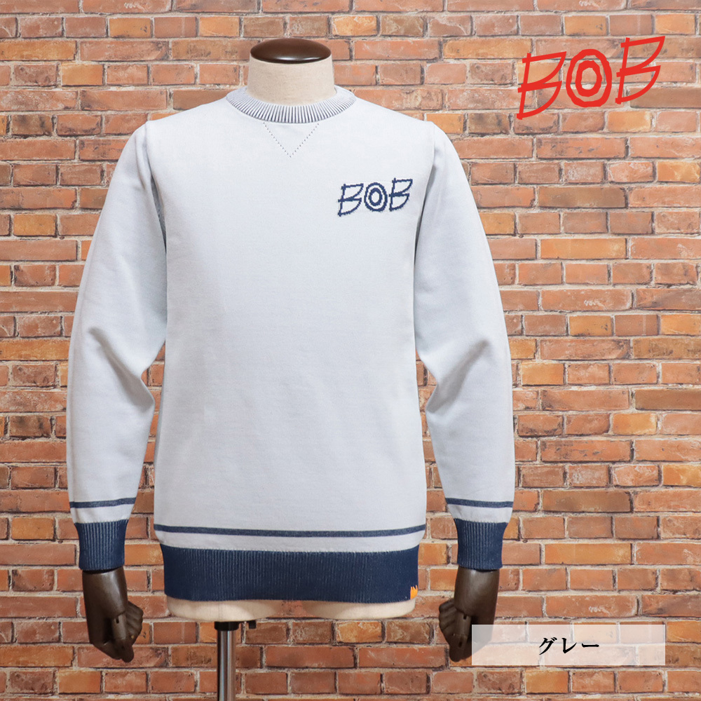 1円/BOB/Mサイズ/ロゴ クルーネック ニット 074843013 ゴルフ ボブ スポーツ 新品/グレー/ka140/拍卖
