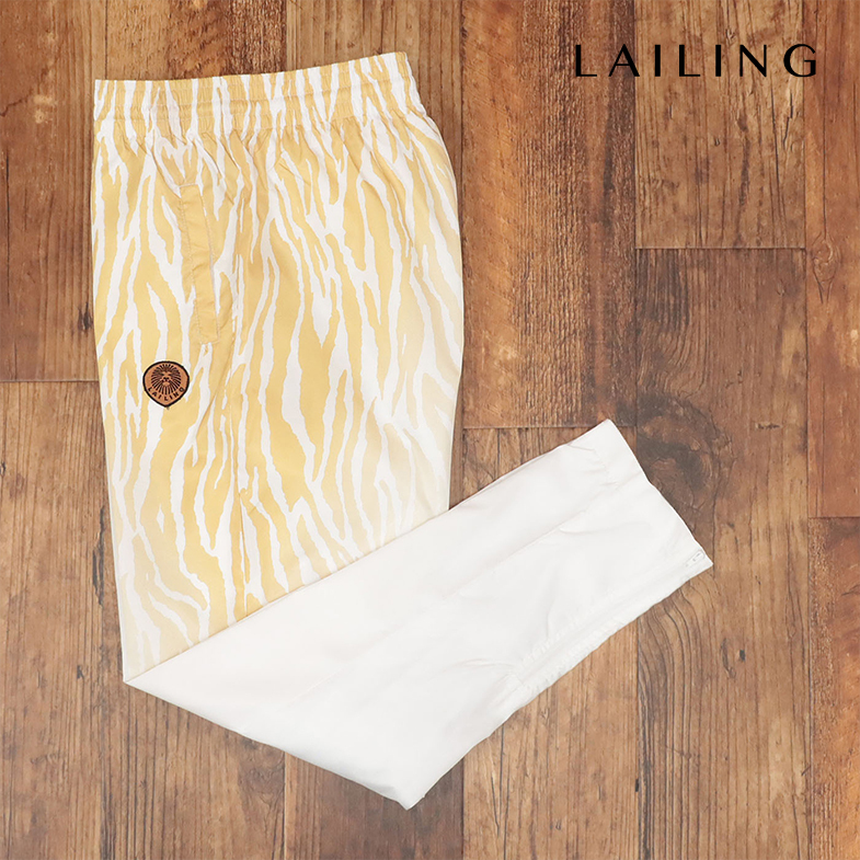 1円/LAILING/Mサイズ/アニマル プリント イージーパンツ 裏起毛 ゴルフ メンズ ライリング 新品/白×マスタード/ir122/拍卖