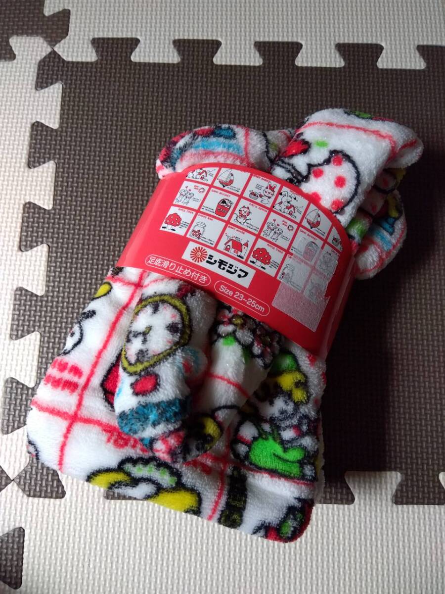 23~25㎝/新品/シモジマ/ボアフリース ルームソックス レトロ 総柄 ルームシューズ 秋冬用拍卖