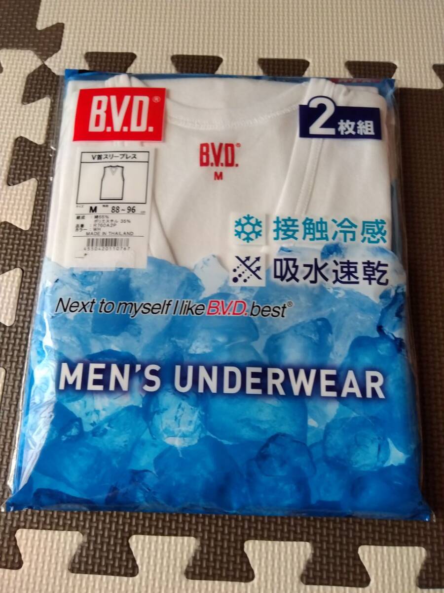 M/2枚組/新品/B.V.D/メンズ 接触冷感 メッシュ V首 スリーブレス 吸水速乾 フライス編み インナーウエア アンダーウエア拍卖