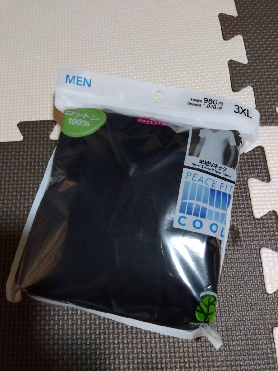 3XL/黒/新品/トップバリュ イオン/メンズ 綿100% V首 Tシャツ 4L インナーウエア アンダーウエア 春夏用 ジャスコ拍卖