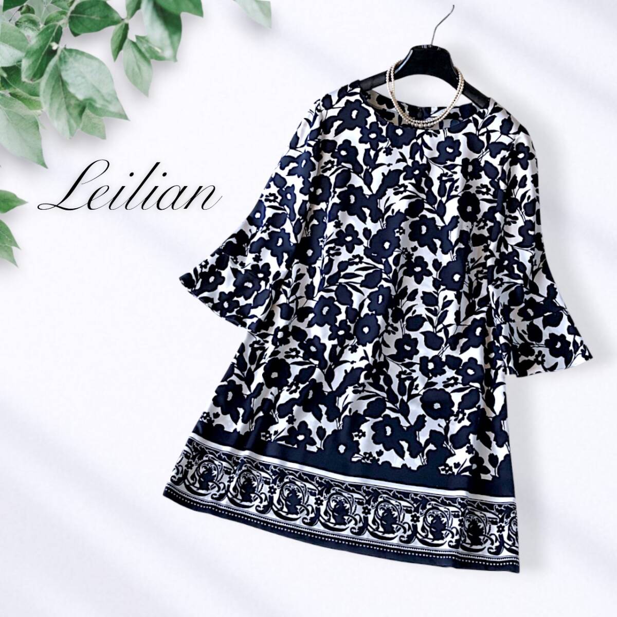 A07◆極美品 人気モデル レリアン Leilian プラスハウス 大きいサイズ 13+ XL LL 2L ゆったり 花 フラワー モチーフ チュニック カットソー拍卖