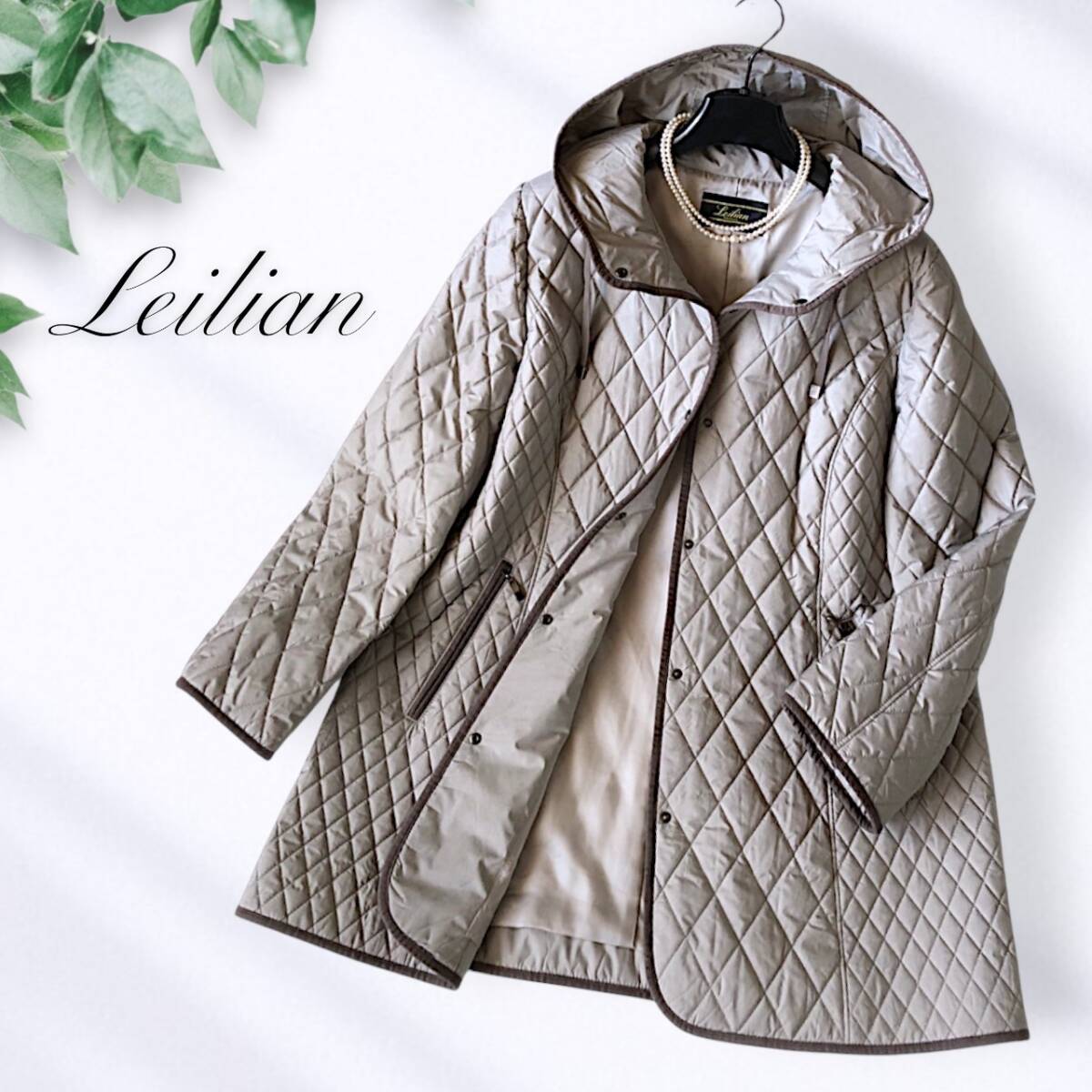 A12◆極美品 レリアン プラスハウス 大きいサイズ 15+ XL LL 2XL 3L キルティング 中綿 フーディー コート 羽織り ジャケット フーテッド拍卖