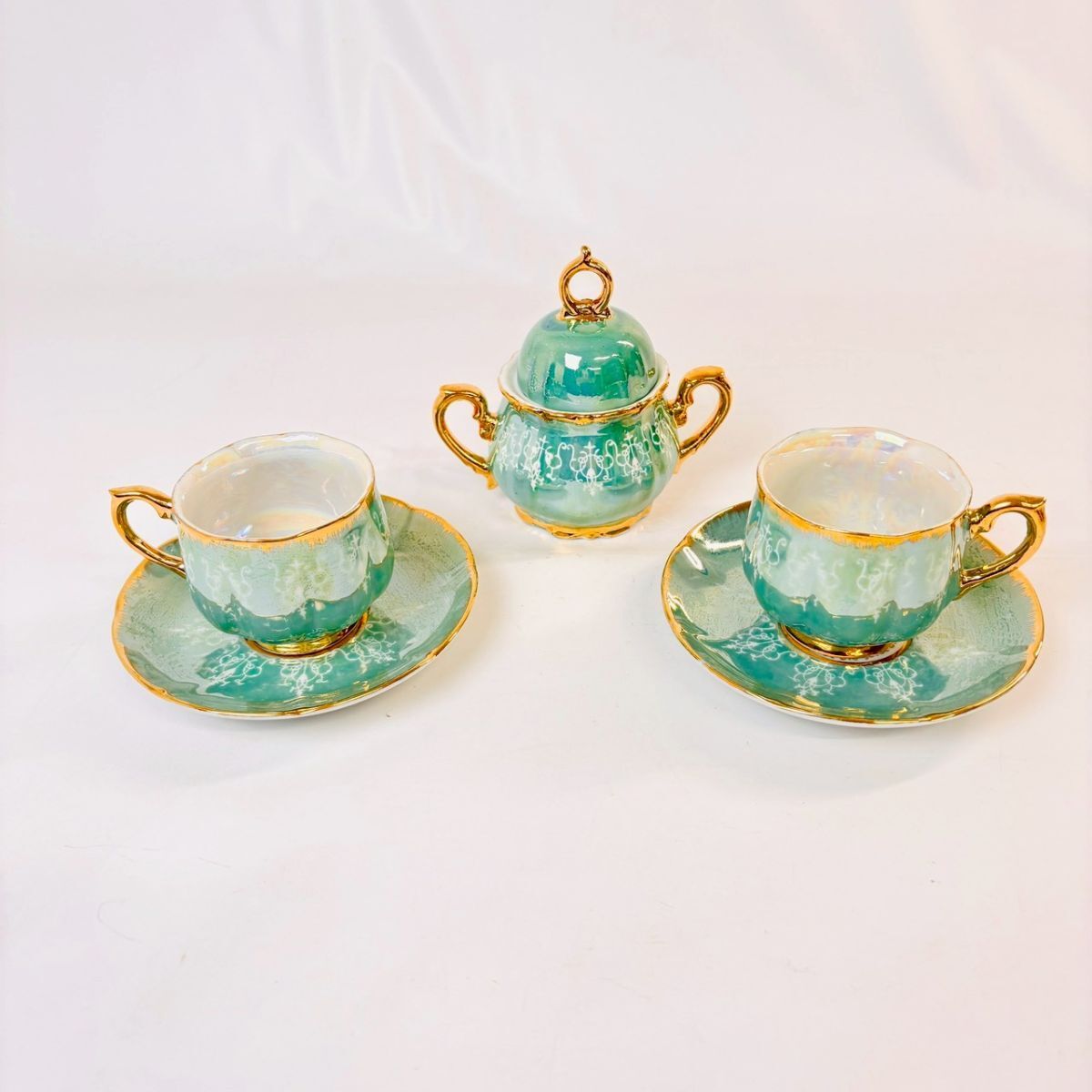 R1002-3 1円〜 【HAYASHI】※同梱不可 ティーカップ ソーサー 2客セット シュガーポット 昭和 レトロ ヴィンテージ 中古 現状品 ワンスタ拍卖